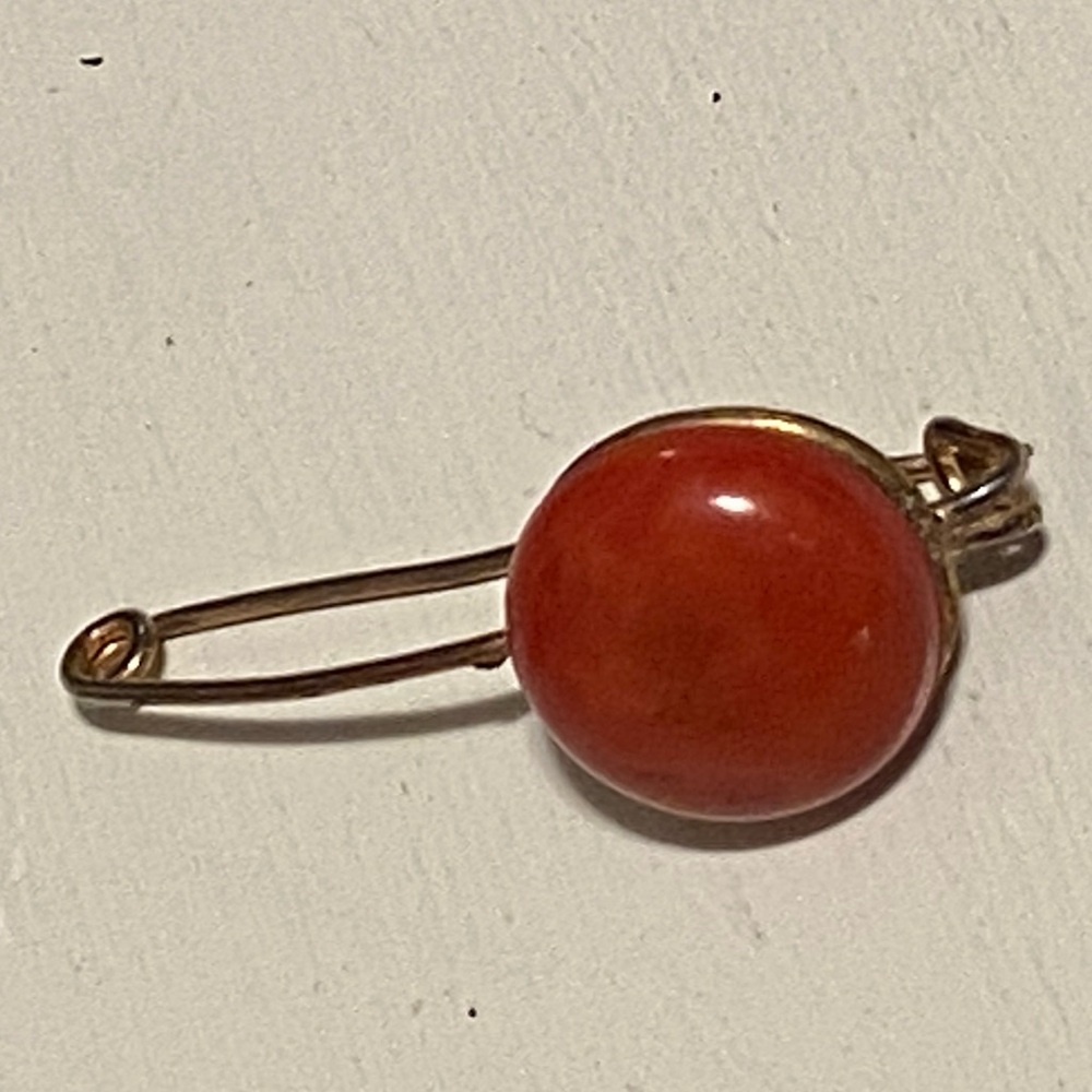 Antique Victorian 10k Gold Coral Button Stick Pin